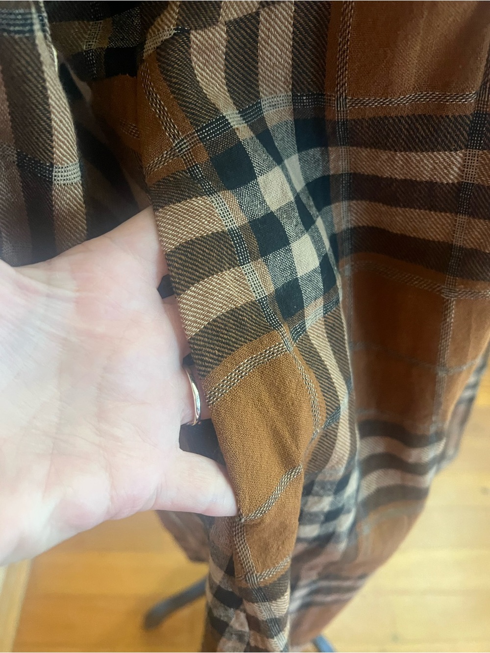 Plaid V-Neck Babydoll Mini Dress in Tan - Picture 4 of 7